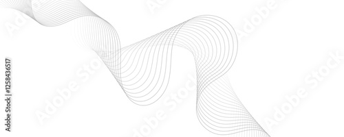 Abstract gray wave dynamic curve lines on transparent background with flowing particles. Digital energy waves technology concept. Modern backdrop design for business, presentation, banner.