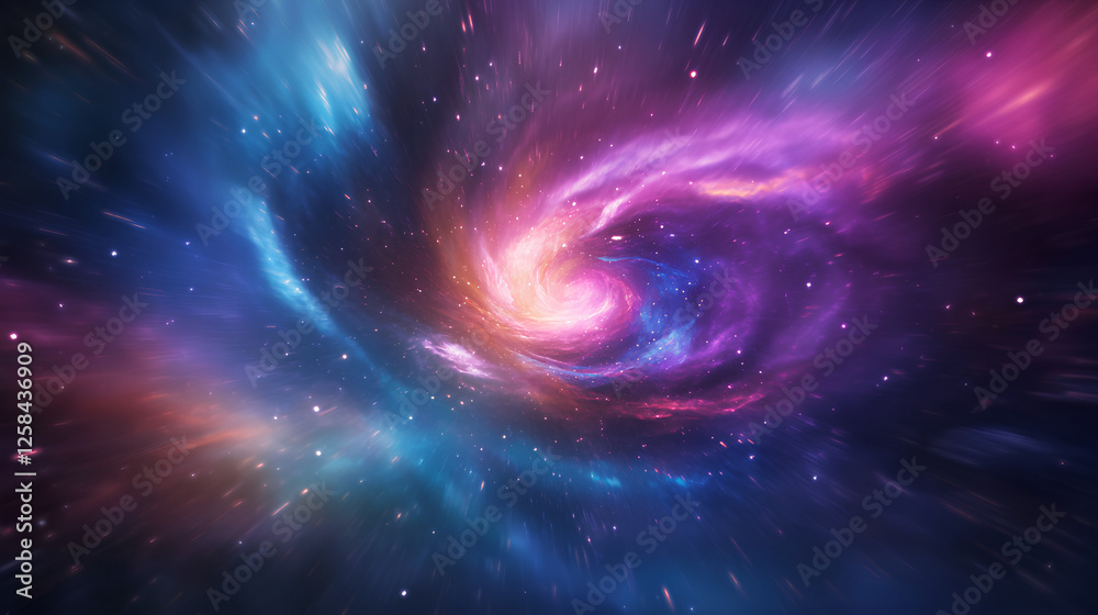 Fototapeta premium Ultra-realistic spiral galaxy with intricate swirling patterns glowing in vibrant blues purples and golds against a cosmic backdrop of stars and cosmic dust 