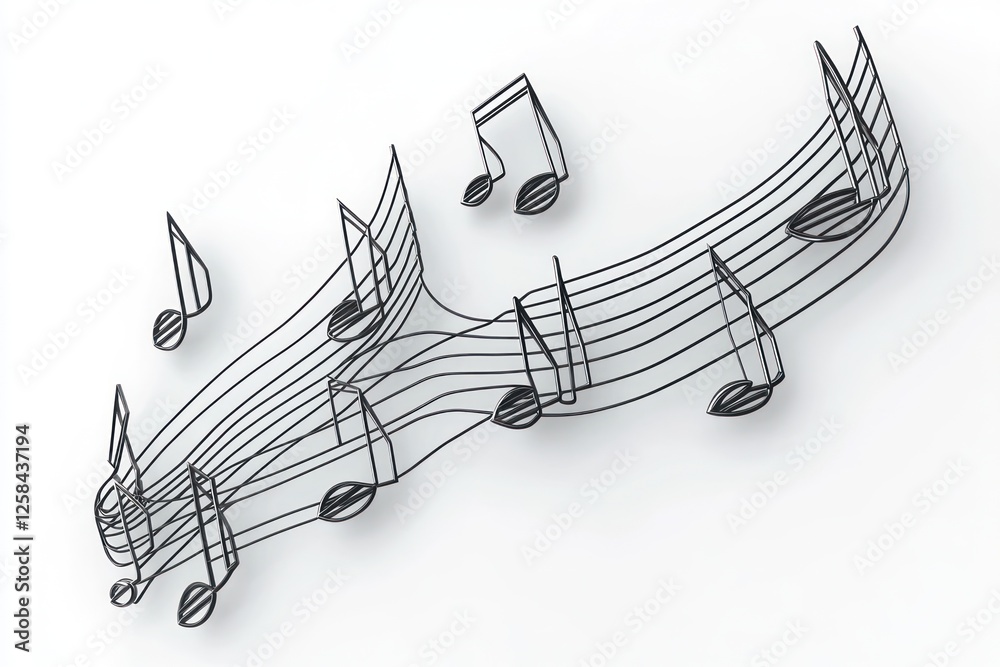 Fototapeta premium 3D glyph line icon of music notes symbolizing rhythm on a solid white background.