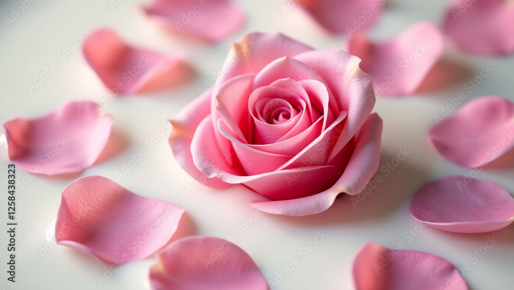 Rose Petals Floating in Milk, Creamy Texture Rose Petals Floating in Milk, Creamy Texture