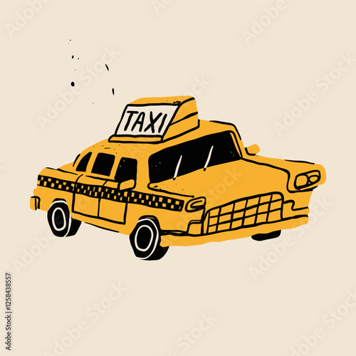 Taxi, cab car. Retro, vintage vehicle. Cartoon unique style. Automobile, motor transport, passenger transportation concept. Hand drawn trendy Vector illustration. Isolated design element
