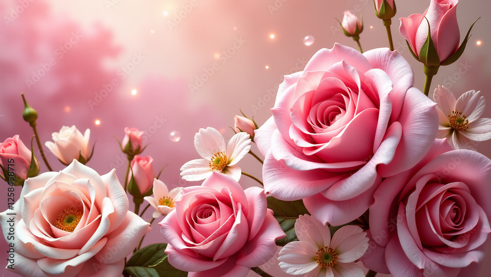Fototapeta premium Abstract Floral Swirl, Pink and Gold