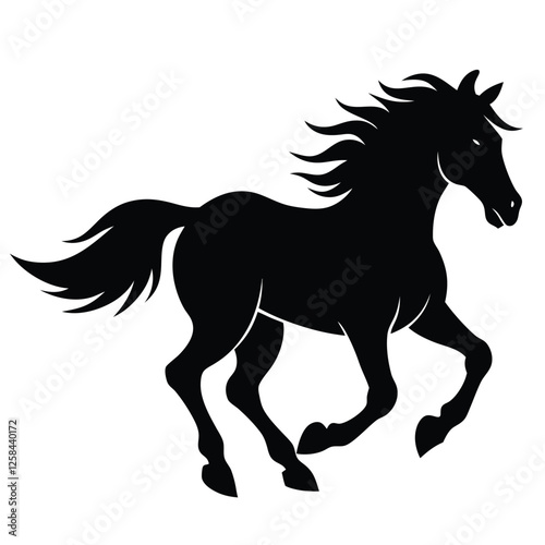 A wild horse silhouette galloping through a prairie, 