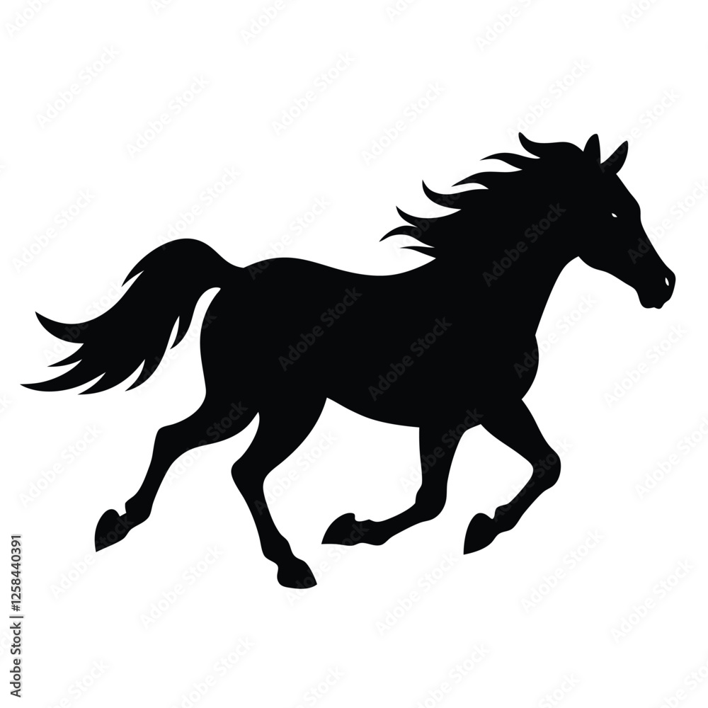 A wild horse silhouette galloping through a prairie, A wild horse silhouette galloping through a prairie,