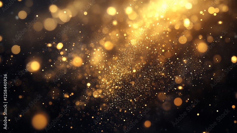 Abstract gold and black bokeh background with glowing particles and light streaks. Abstract gold and black bokeh background with glowing particles and light streaks.