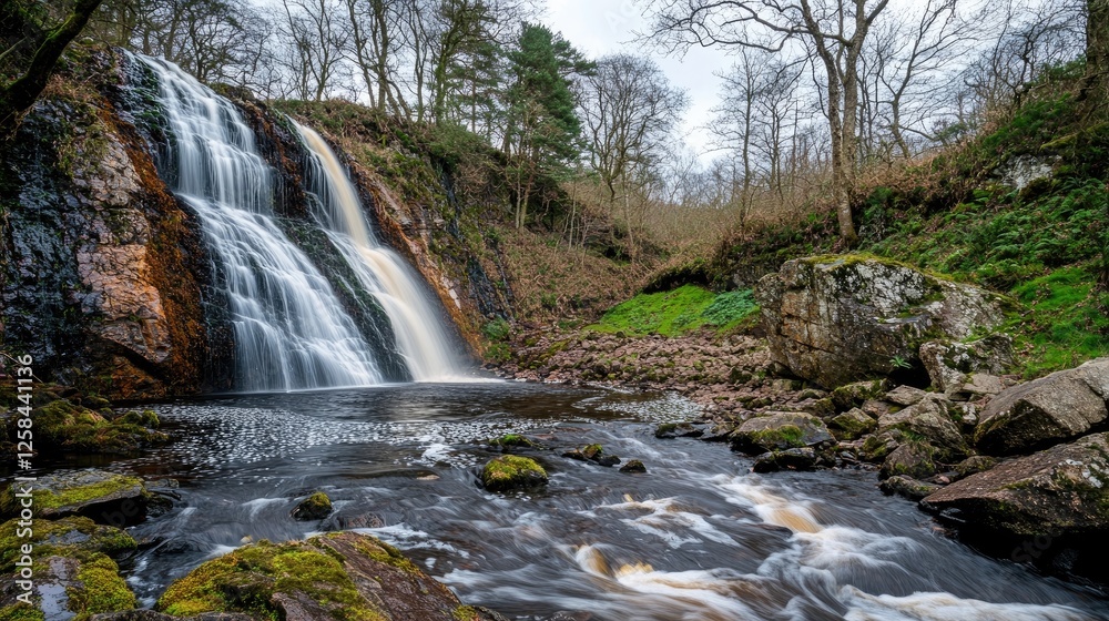 Majestic view of colorful waterfalls in a lush forest during springtime Majestic view of colorful waterfalls in a lush forest during springtime