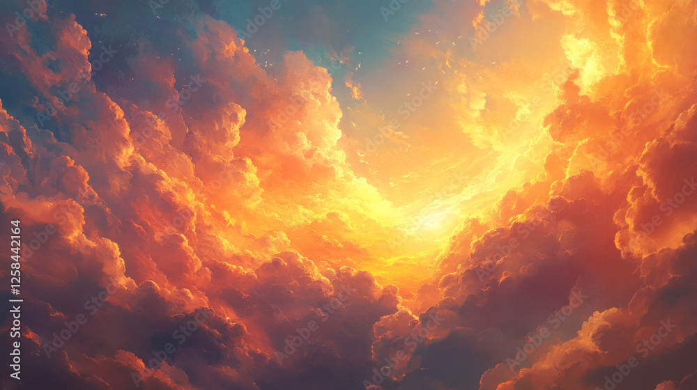 A mesmerizing twilight sky adorned with luxurious hues of orange and gold, as sunlight casts a dreamy glow over the soft clouds--an ideal high-definition evening landscape A mesmerizing twilight sky adorned with luxurious hues of orange and gold, as sunlight casts a dreamy glow over the soft clouds--an ideal high-definition evening landscape