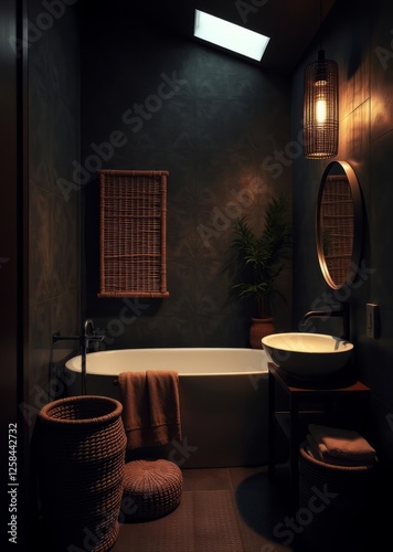 Obraz na płótnie Modern bathroom decor with wicker accents bamboo house background beautiful bamboo asian seaport baltic sea antebellum w salonie