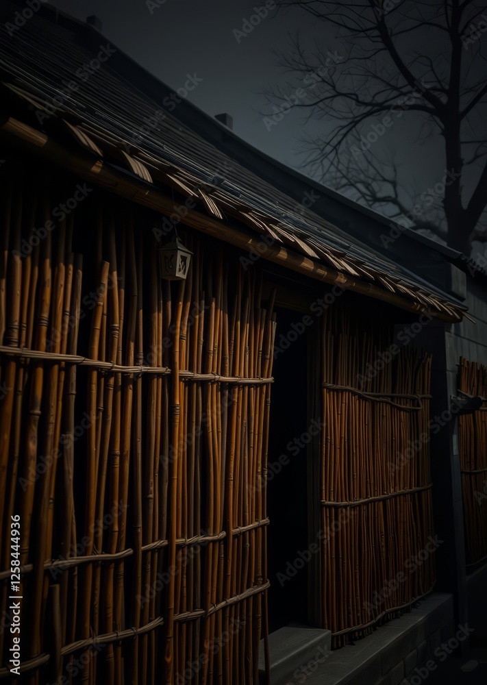 Traditional or ancient house fence made from dry golden bamboo bamboo house background beautiful bamboo asian seaport baltic sea antebellum