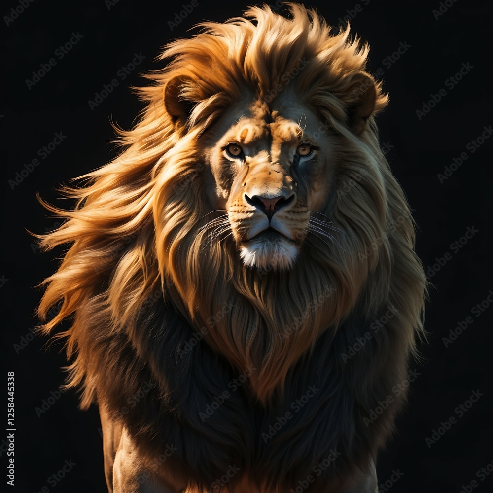 Naklejka premium Majestic Lion Portrait with Lush Mane