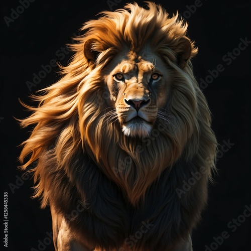 Majestic Lion Portrait with Lush Mane photo