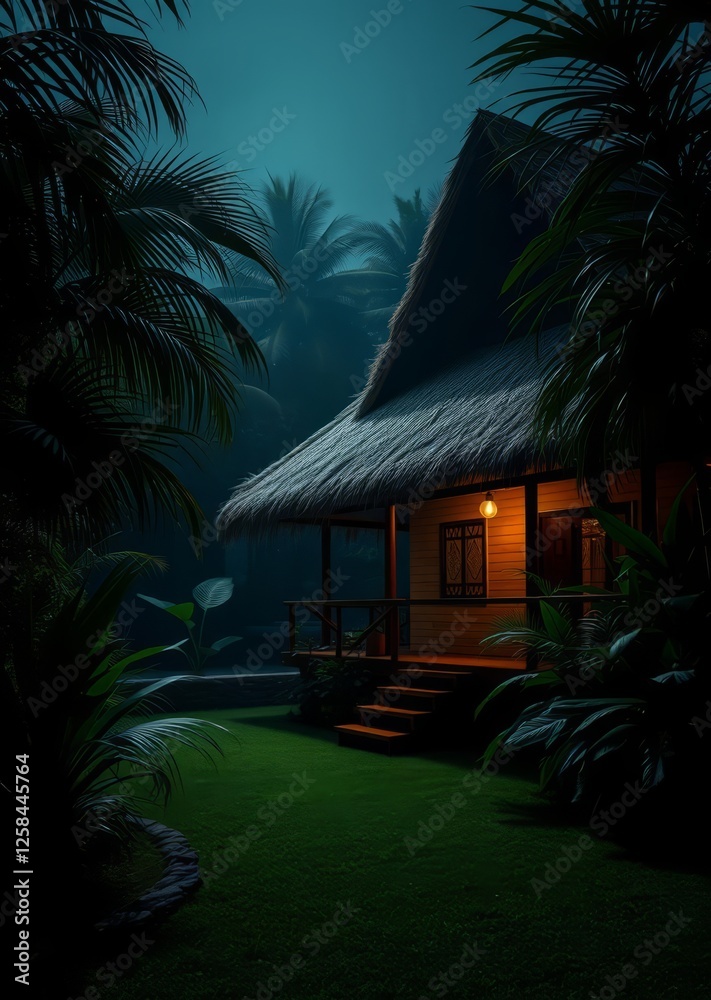 Tropical garden with thatched roof bungalow bamboo house background beautiful bamboo asian seaport baltic sea antebellum