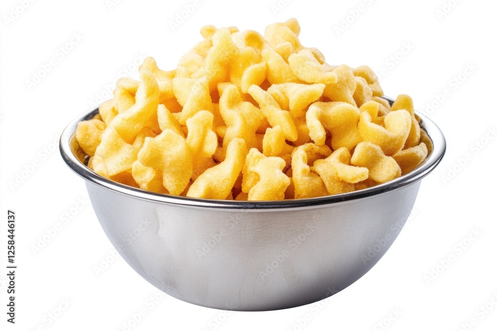 A metal bowl filled with macaroni and cheese, perfect for comfort food or family meal A metal bowl filled with macaroni and cheese, perfect for comfort food or family meal