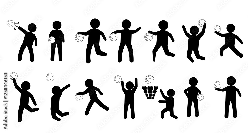 Basketball player figure basketball court silhouette stickman stick figure Basketball player figure basketball court silhouette stickman stick figure