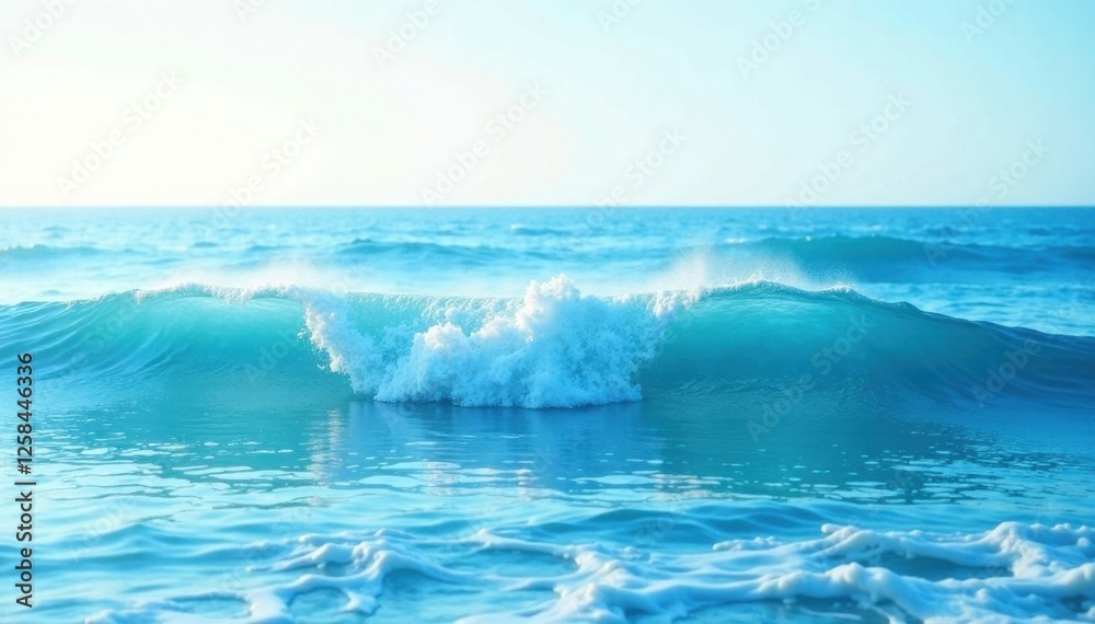 Fototapeta premium Soft watercolor waves on a pale blue ocean background , soothing, watercolor effect, peaceful