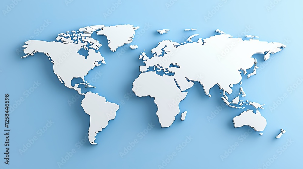 3D World Map on Light Blue Background 3D World Map on Light Blue Background