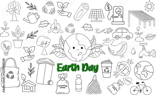 earth day doodle element hand drawn clip art set