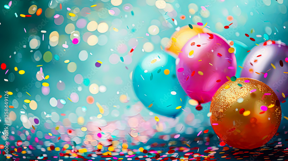 Colorful balloons and confetti celebrating a festive occasion with a vibrant background. Perfect for parties, events, and celebrations. Colorful balloons and confetti celebrating a festive occasion with a vibrant background. Perfect for parties, events, and celebrations.