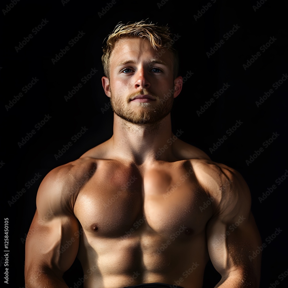 Fototapeta premium a man with no shirt holding a black tennis racket