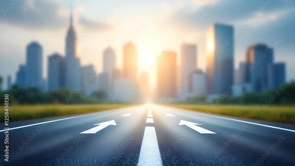 Fototapeta premium A clear path or roadmap with career and financial milestones, set in a modern business environment, symbolizing career development.
