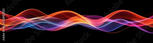 A vibrant, colorful wave pattern with smooth curves, set against a black background, creating a dynamic and energetic visual effect.