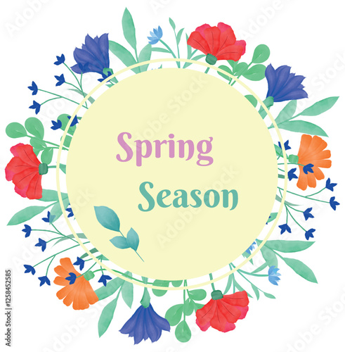 Flowers, Spring or summer frame with blooming meadow flowers on a white background. Watercolor. Multi-colored garden flowers in a row. Floral pattern
