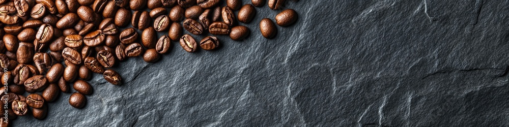 A collection of coffee beans arranged on a dark background A collection of coffee beans arranged on a dark background