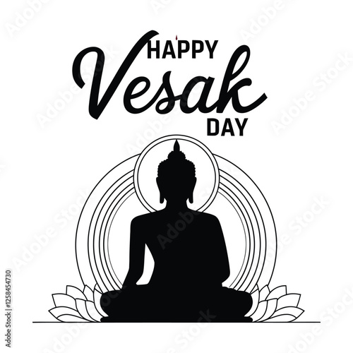 Happy Vesak Day ,Silhouette of Buddha statue with white background