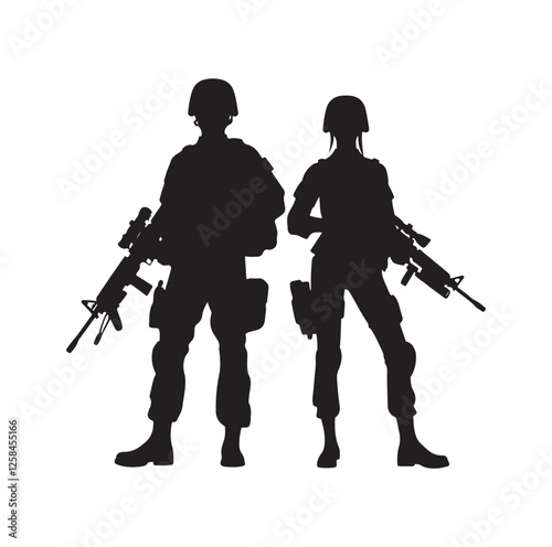 Army couple silhouette vector illustration