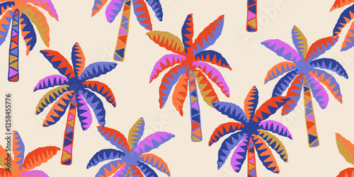 Tropical seamless pattern with hand drawn palm trees. Hawaiian summer background for fabric, textiles, clothing, poster, cover, decoration, banner, wallpaper, interior decor. Vector illustration.