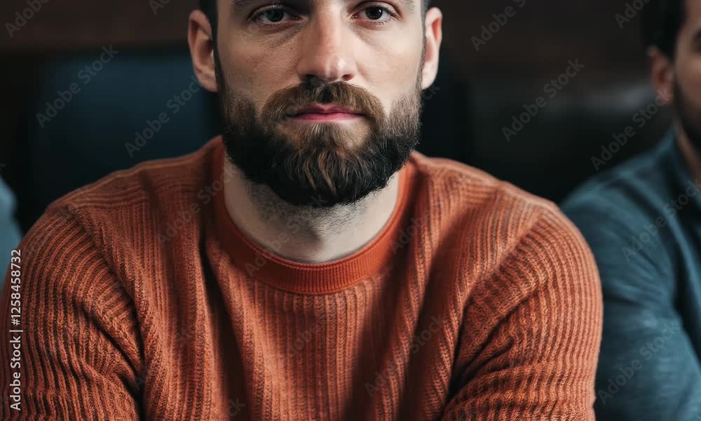 A man in an orange sweater with arms crossed is captured in a casual setting, emanating a relaxed yet contemplative vibe, showcasing the nuances of human expression and style. A man in an orange sweater with arms crossed is captured in a casual setting, emanating a relaxed yet contemplative vibe, showcasing the nuances of human expression and style.