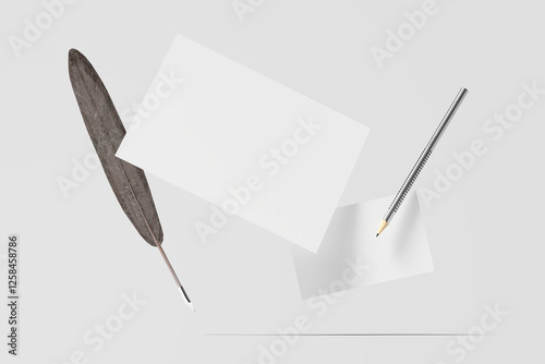 Realistic blank postcard and business card illustration for mockup. 3D Render.