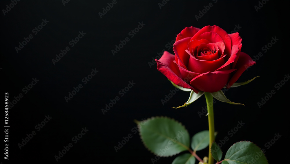 Red Rose, Close-Up, Black Background, Dramatic Red Rose, Close-Up, Black Background, Dramatic