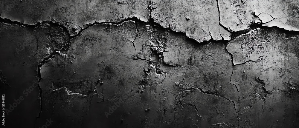 Obraz premium A cracked black wall texture with deep shadows.