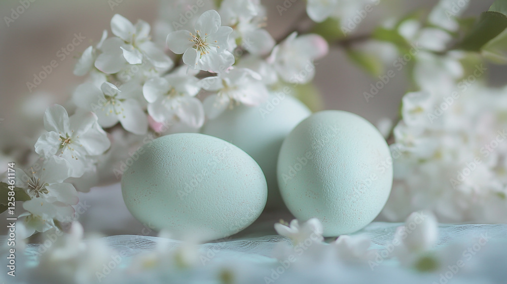 Celebrating Easter Sunday with delicate eggs nestled among blooming flowers Celebrating Easter Sunday with delicate eggs nestled among blooming flowers