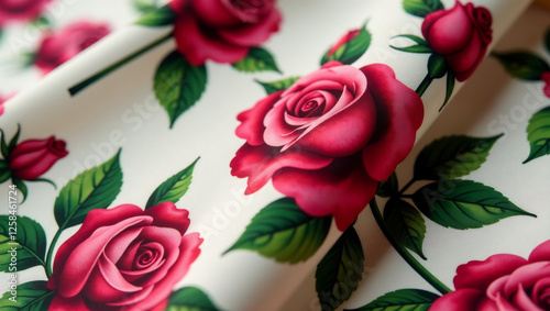 Rose Print Fabric, Close-Up, Textile Design photo