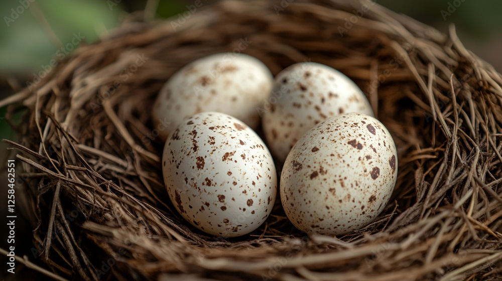 Nest of delicately speckled eggs celebrates the arrival of spring on Easter Sunday Nest of delicately speckled eggs celebrates the arrival of spring on Easter Sunday