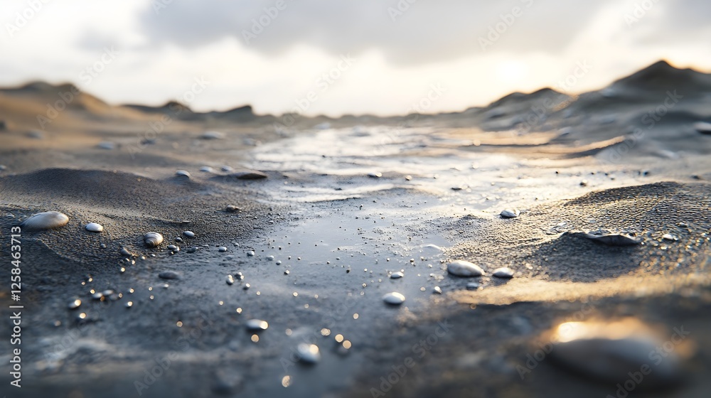 Close-up of Wet Sand on Beach at Sunset Close-up of Wet Sand on Beach at Sunset