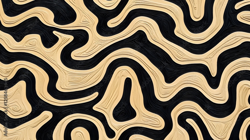 Obraz premium Abstract Wavy Patterns in Black and Beige for Artistic Design