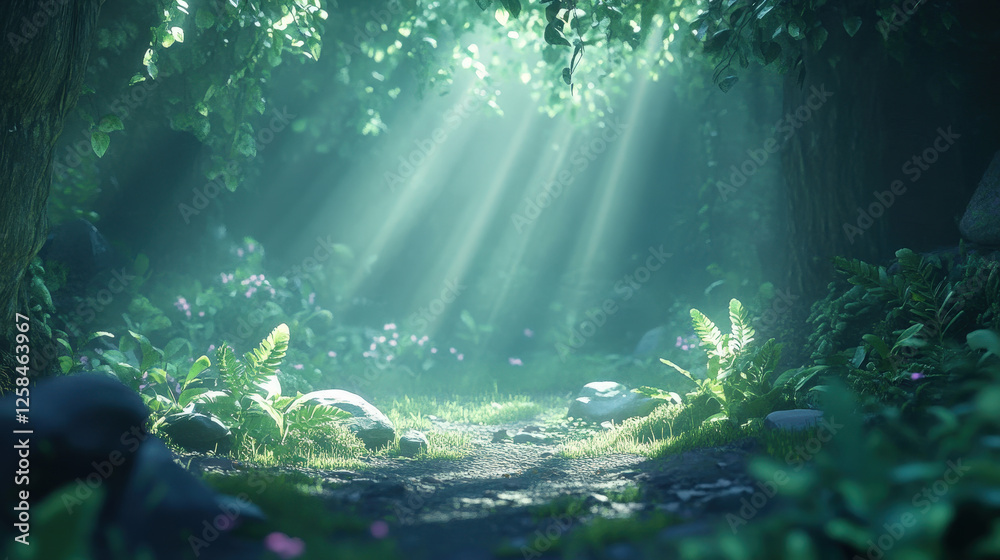 Lush Green Forest Clearing with Sunlight Lush Green Forest Clearing with Sunlight