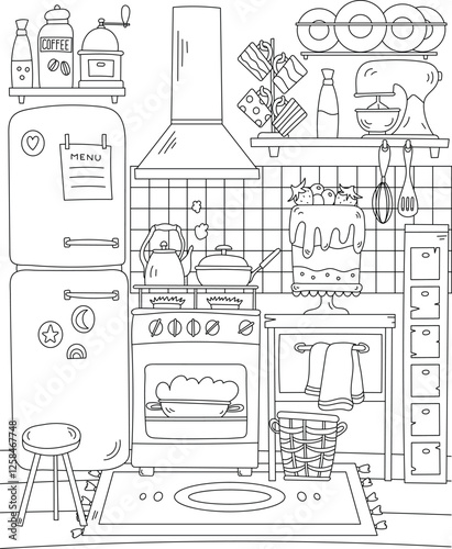 Coloring Page - Kitchen Is A Lovely Coloring Page