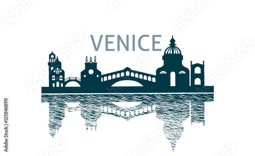 Venice skyline silhouette with reflection. Landscape Venice, Italy. Vector illustration.