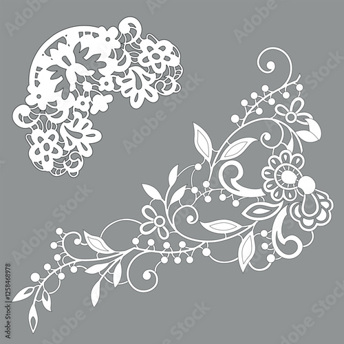 Vector decorative lace ornamental elements and floral motifs