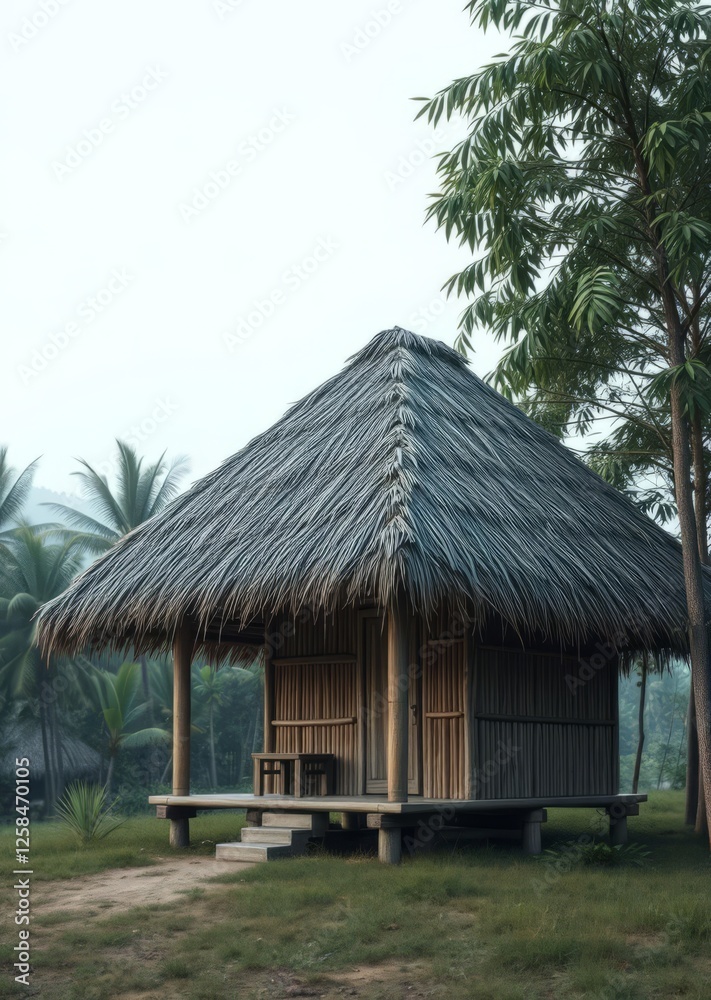 A small wooden hut with a thatched roof bamboo house background beautiful bamboo asian seaport baltic sea antebellum A small wooden hut with a thatched roof bamboo house background beautiful bamboo asian seaport baltic sea antebellum