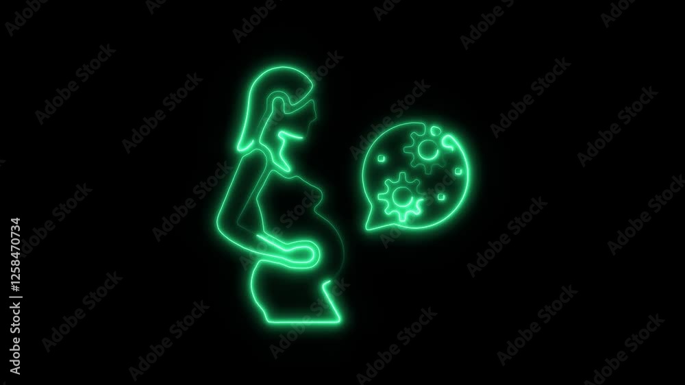 Glowing neon pregnant icon isolated on black background. HD Video motion graphic animation