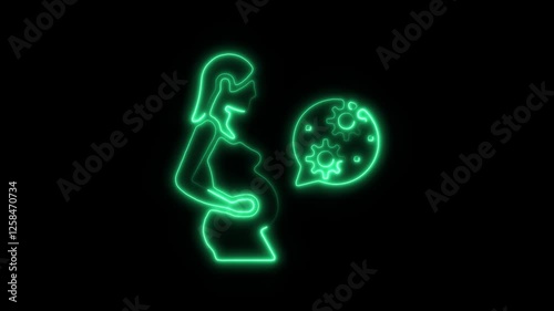Glowing neon pregnant icon isolated on black background. HD Video motion graphic animation photo