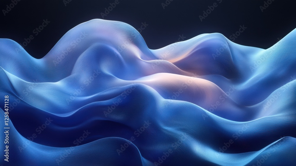 Obraz premium Photo of Blue Background with Wavy Lines for Design, Featuring White Space in the Center for Text. Ideal for Banner Templates and Digital Projects. Abstract Minimalist Wallpaper.