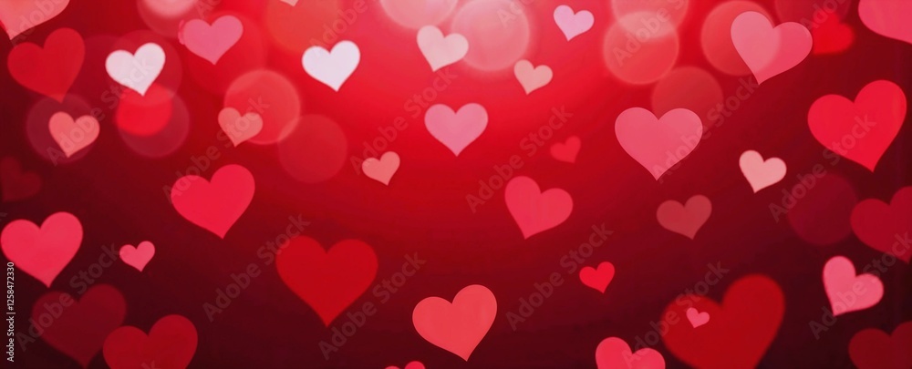 Artistic Valentine's Day background with overlapping translucent hearts in gradient red Artistic Valentine's Day background with overlapping translucent hearts in gradient red
