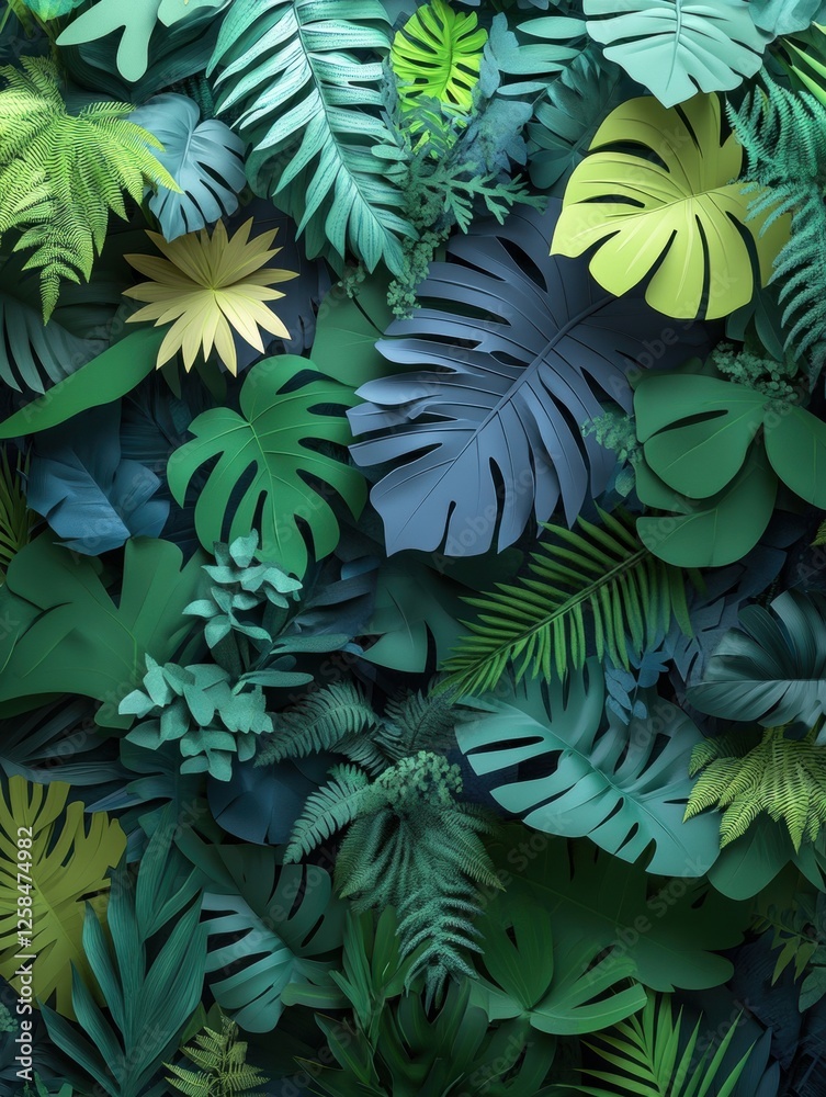 Fototapeta premium Vibrant paper leaves in various shades of green.