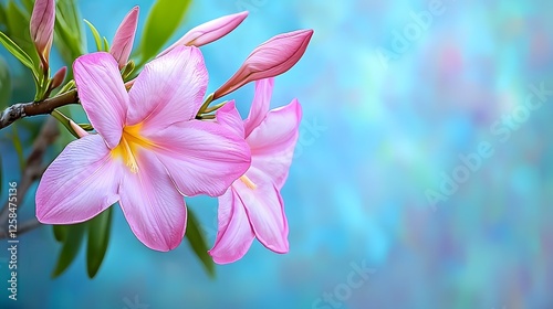 Soft Pink Flower Blossoms against a Gentle Blue Background